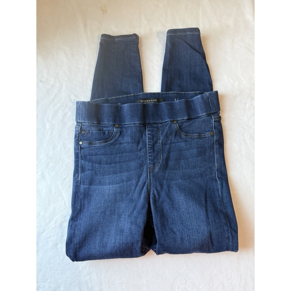 Liverpool LA Women's Blue Denim Pull-On Skinny Jeans Stretch 5-Pocket 8/29